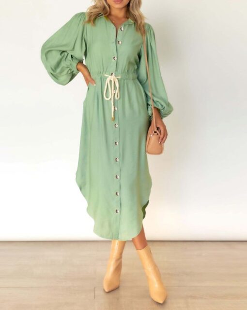 Tie-waist Lapel Shirtdress