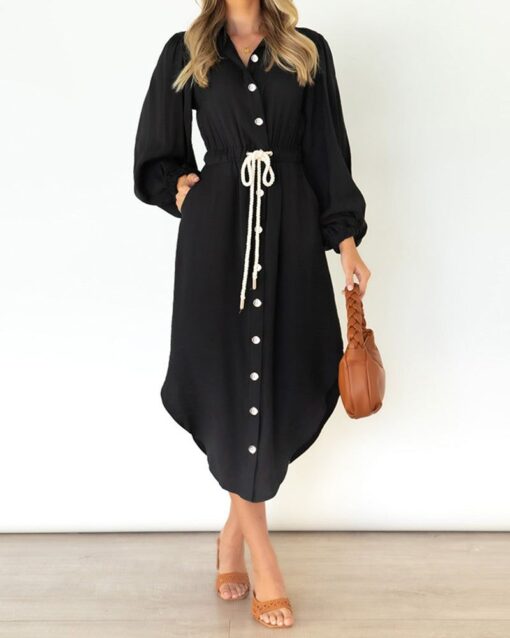 Tie-waist Lapel Shirtdress - Image 7