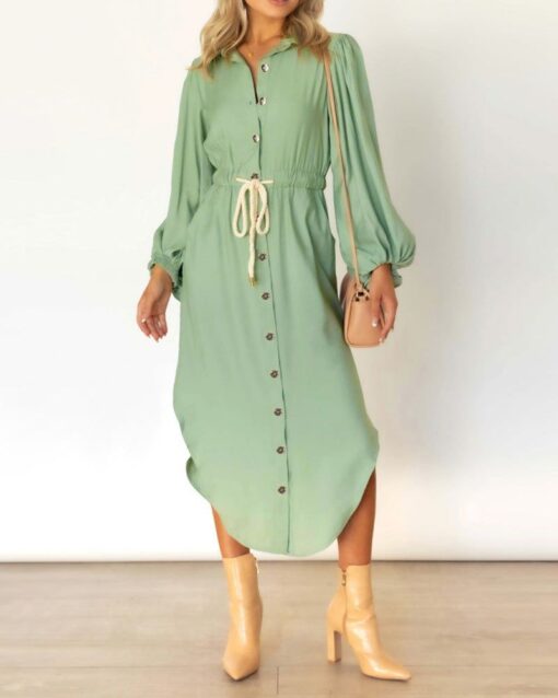 Tie-waist Lapel Shirtdress - Image 8