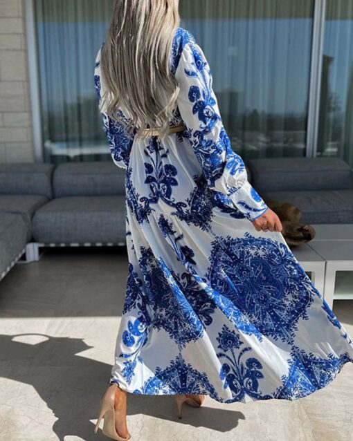 V-neck Long Boho Print Maxi Dress - Image 3