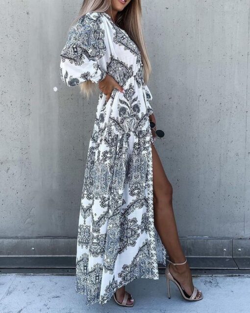 V-neck Long Boho Print Maxi Dress - Image 7