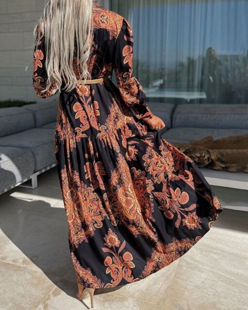 V-neck Long Boho Print Maxi Dress - Image 6