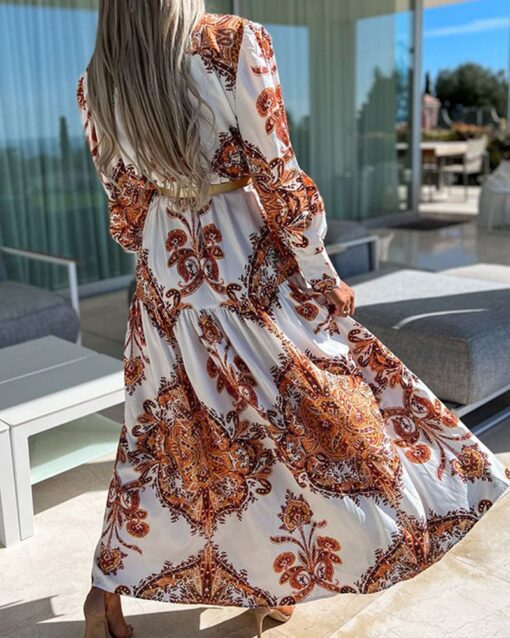 V-neck Long Boho Print Maxi Dress - Image 5