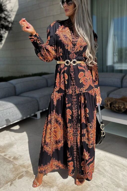 V-neck Long Boho Print Maxi Dress - Image 11