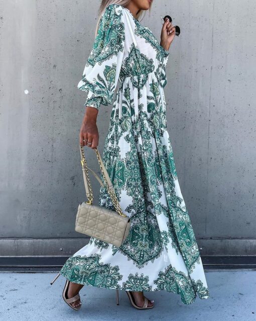 V-neck Long Boho Print Maxi Dress - Image 13