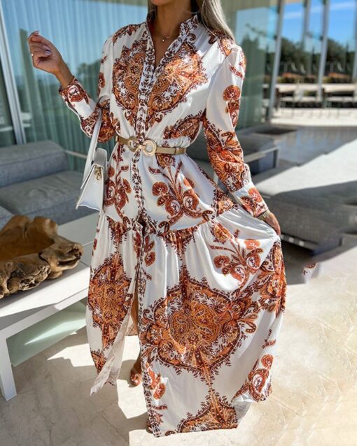 V-neck Long Boho Print Maxi Dress - Image 10