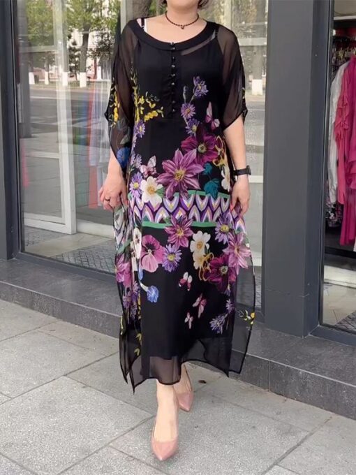 Floral Printed Half Sleeves Round-Neck Maxi Dresses