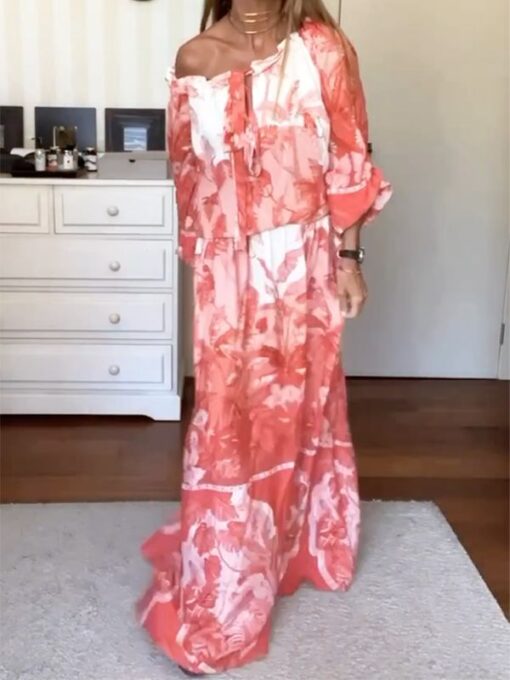 Tie-Dyed Half Sleeves Loose Off-The-Shoulder Maxi Dresses - Image 3