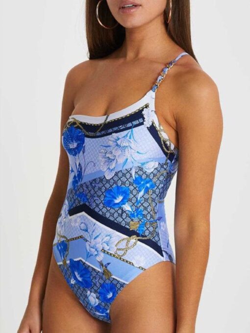 Fashion Colorblock Floral Print One-Piece Swimsuit Set - Image 2