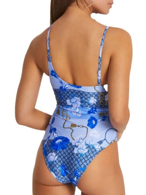 Fashion Colorblock Floral Print One-Piece Swimsuit Set - Image 3