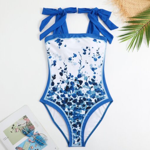 Women's Vintage Floral Print One-Piece Swimsuit Set - Image 2