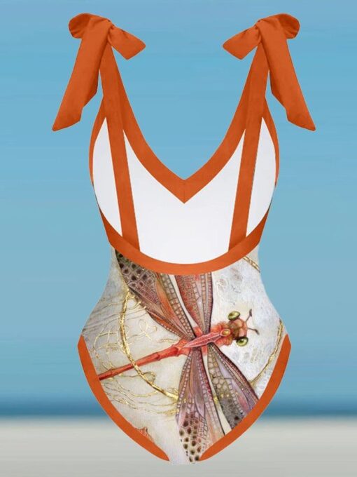 Fashion Print V-Neck One Piece Swimsuit Set - Image 4