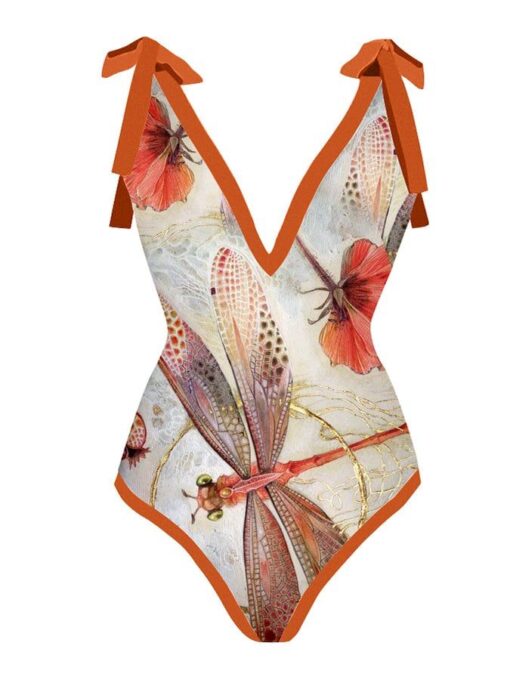 Fashion Print V-Neck One Piece Swimsuit Set - Image 6