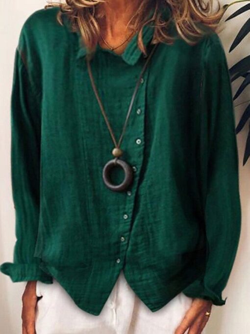 Ladies cotton and linen loose solid color temperament shirt - Image 6