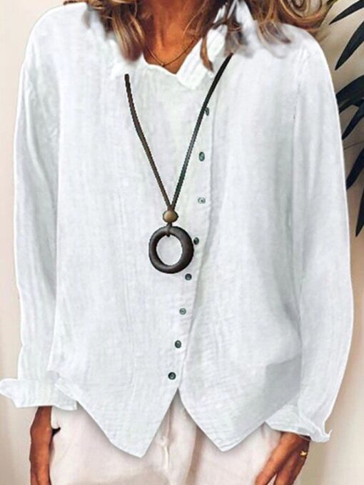 Ladies cotton and linen loose solid color temperament shirt - Image 5