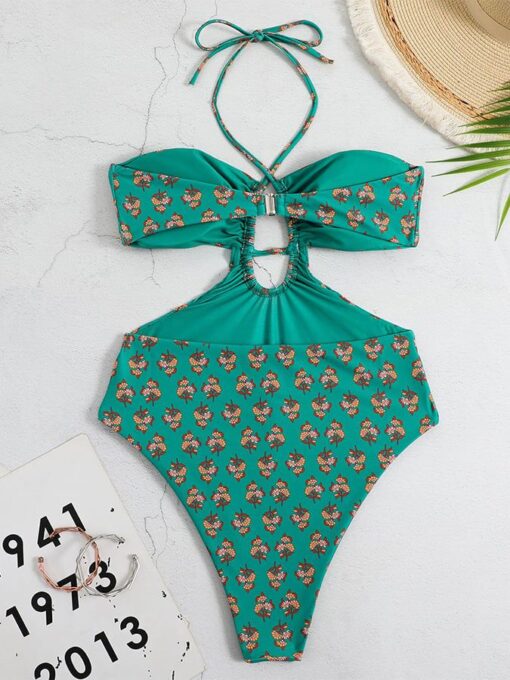 Women's Vintage Floral Print Halter Swimsuit Set - Image 3