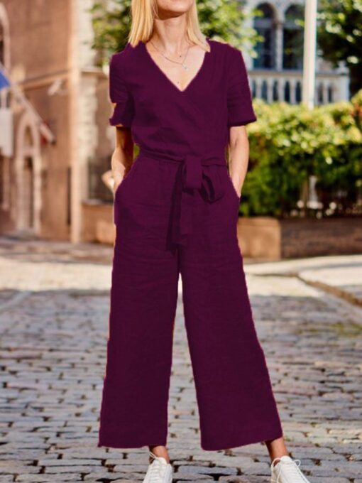 Solid Color Casual Jumpsuit - Image 8