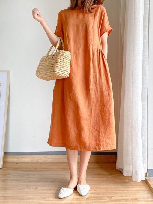 Women's Simple Literary Loose Solid Color Shift Dress - Image 2