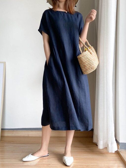 Women's Simple Literary Loose Solid Color Shift Dress - Image 7