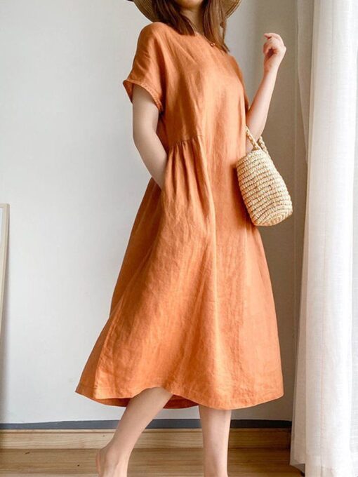 Women's Simple Literary Loose Solid Color Shift Dress - Image 9