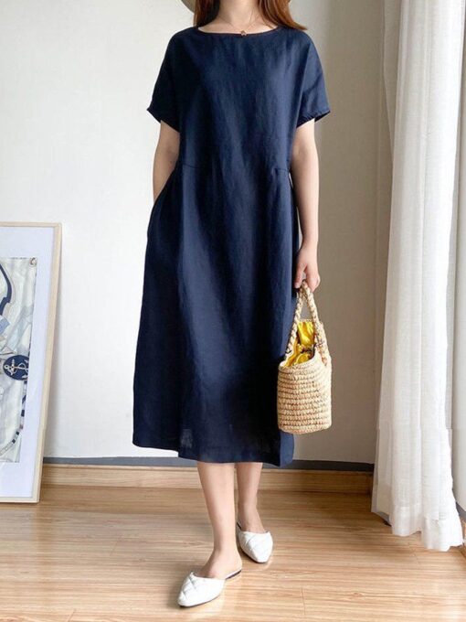 Women's Simple Literary Loose Solid Color Shift Dress - Image 8