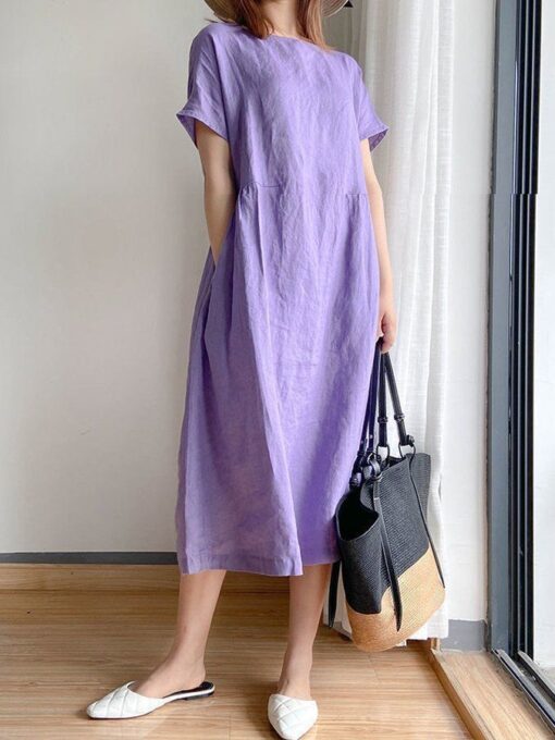 Women's Simple Literary Loose Solid Color Shift Dress - Image 13