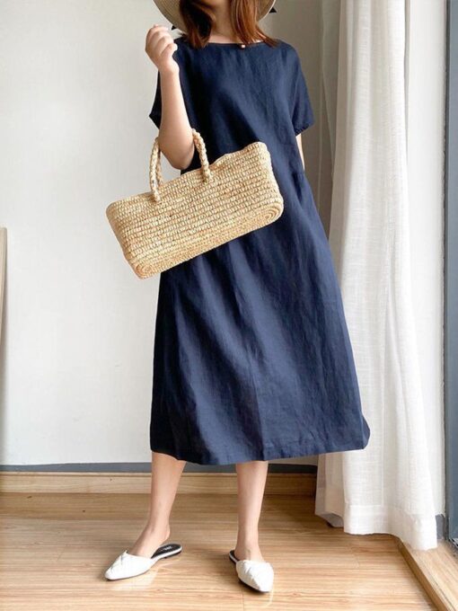 Women's Simple Literary Loose Solid Color Shift Dress - Image 11