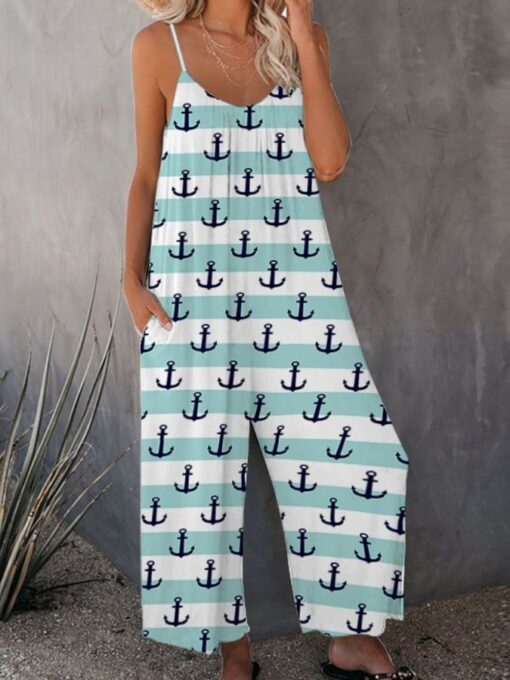 Women's Anchor Print Casual Suspenders Jumpsuit