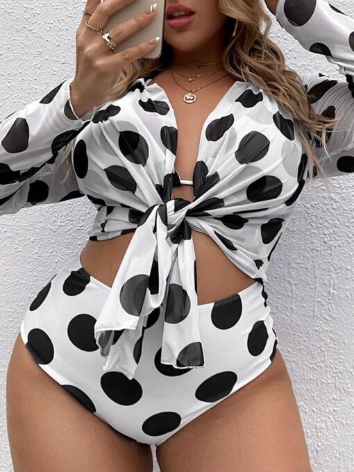 Large vintage polka dot print fashion sexy three-piece bikini