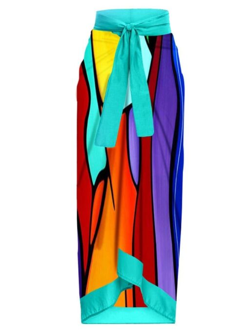 Fashion Colorblock Abstract Print One-Piece Swimsuit Set - Image 6