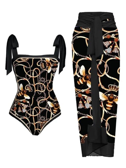 Women's Vintage Print One-Piece Swimsuit and Cover Up