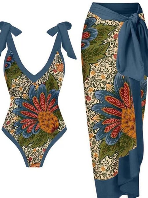 Resort Print One-Piece Bikini Set - Image 2