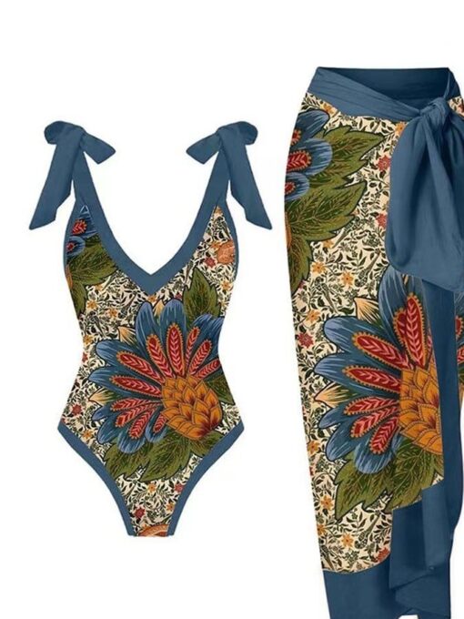 Resort Print One-Piece Bikini Set - Image 3