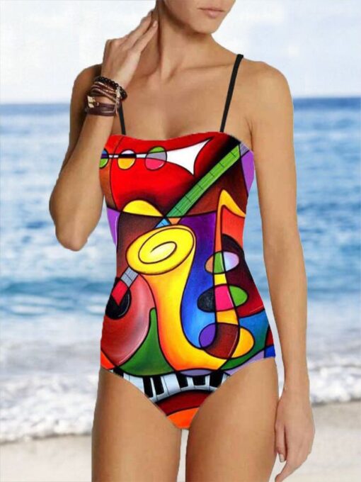 Colorful Geometric Print Swimsuit And Apron - Image 2