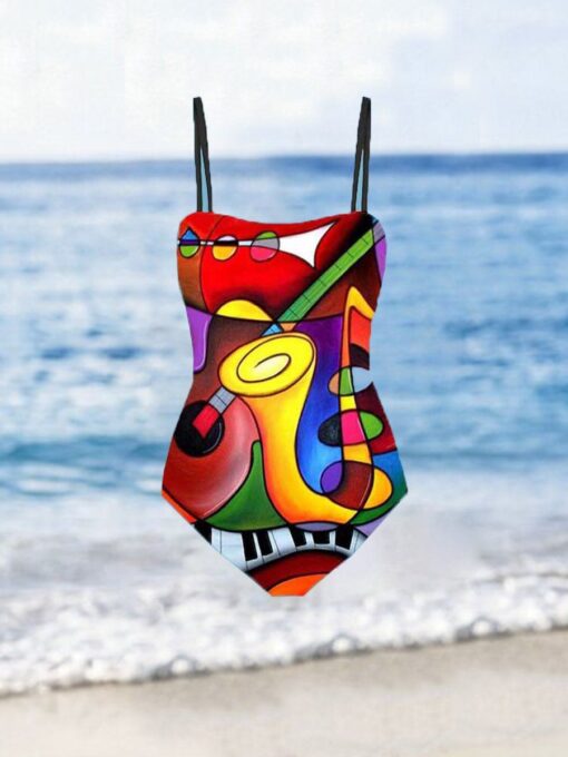 Colorful Geometric Print Swimsuit And Apron - Image 3