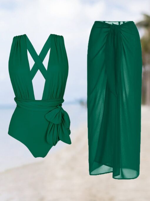 Stylish Green Swimsuit And Apron