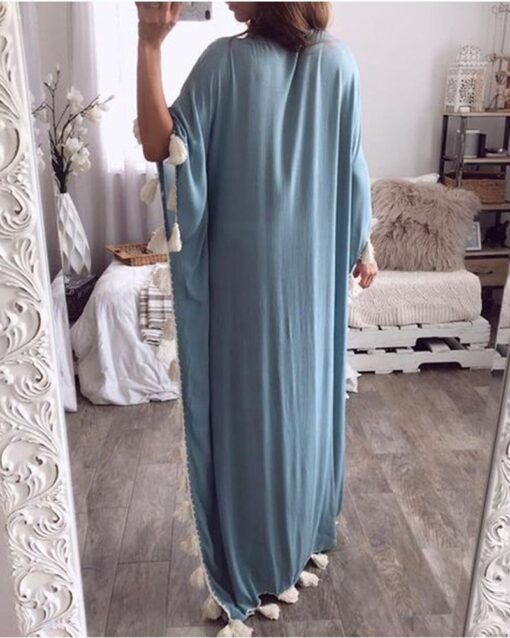 Tassel V-neck Smocked Robe Dress