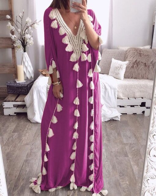 Tassel V-neck Smocked Robe Dress - Image 7