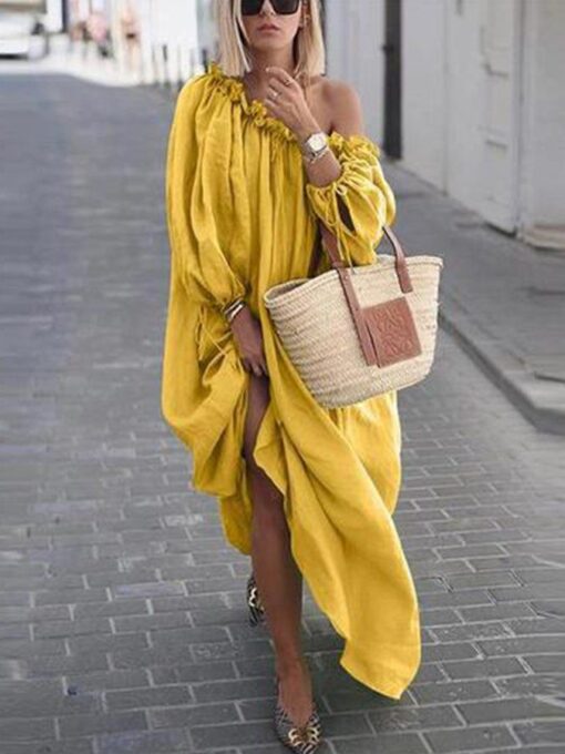 Women's Sexy Pleated Off-Shoulder Oversize  Dress - Image 2