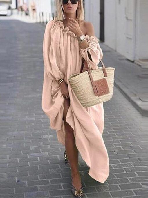 Women's Sexy Pleated Off-Shoulder Oversize  Dress - Image 3