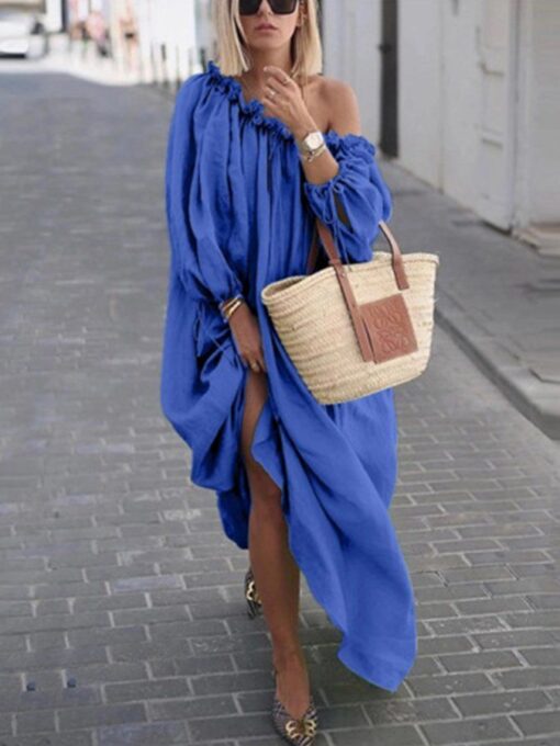 Women's Sexy Pleated Off-Shoulder Oversize  Dress - Image 5