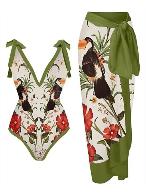 Resort Print One-Piece Bikini Set