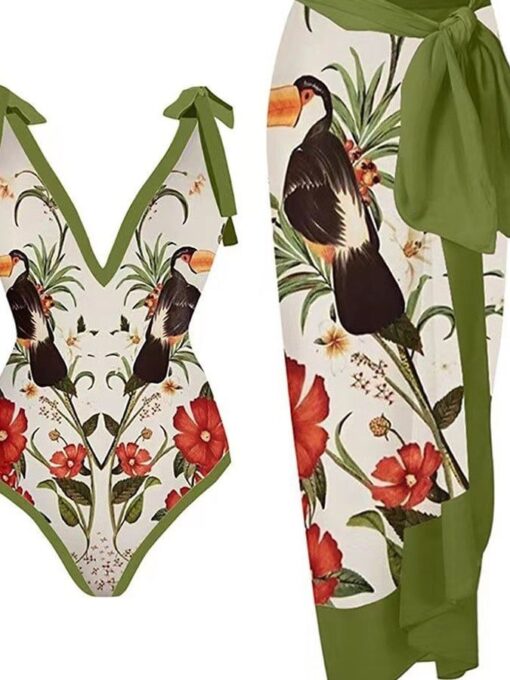 Resort Print One-Piece Bikini Set - Image 3