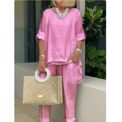 Women's Casual Solid Linen Suit - Image 2