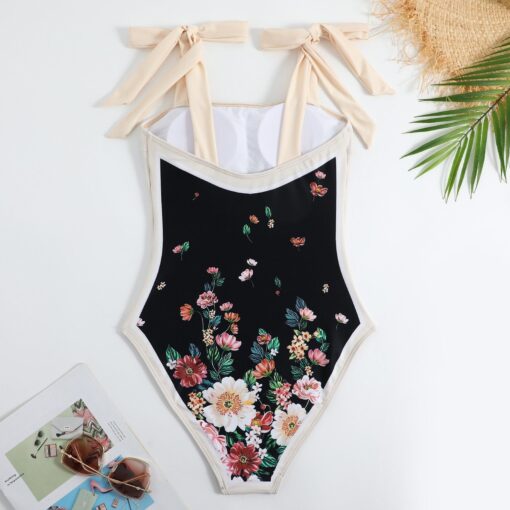 Women's Vintage Floral Print One-Piece Swimsuit Set - Image 2