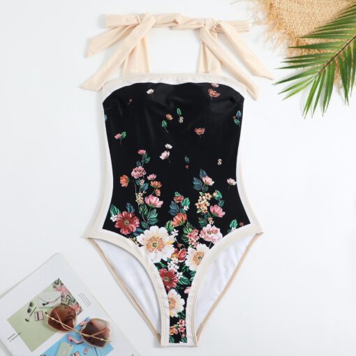 Women's Vintage Floral Print One-Piece Swimsuit Set - Image 3