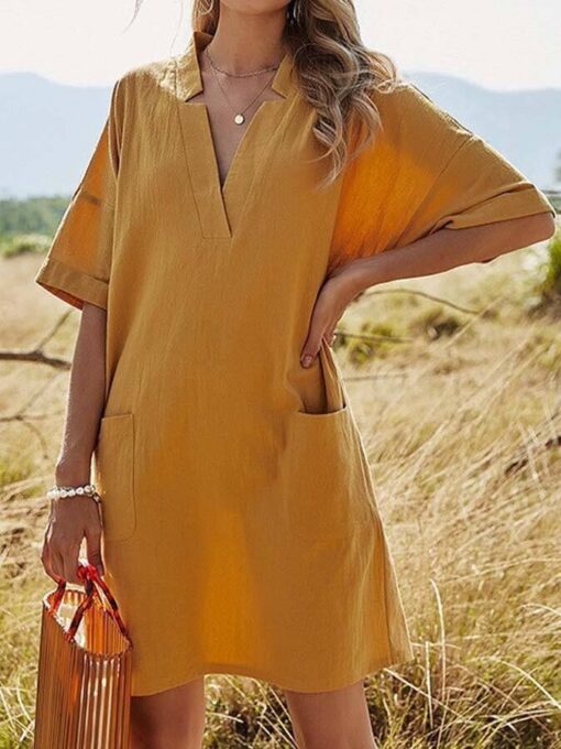 Women's V-Neck Loose Pocket Dress - Image 2