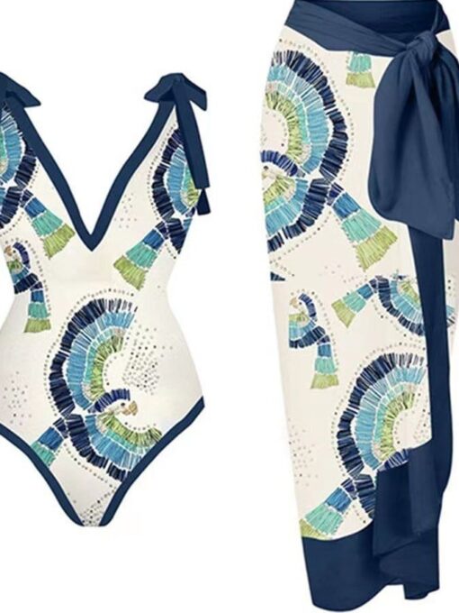 Resort Print One-Piece Bikini Set - Image 3