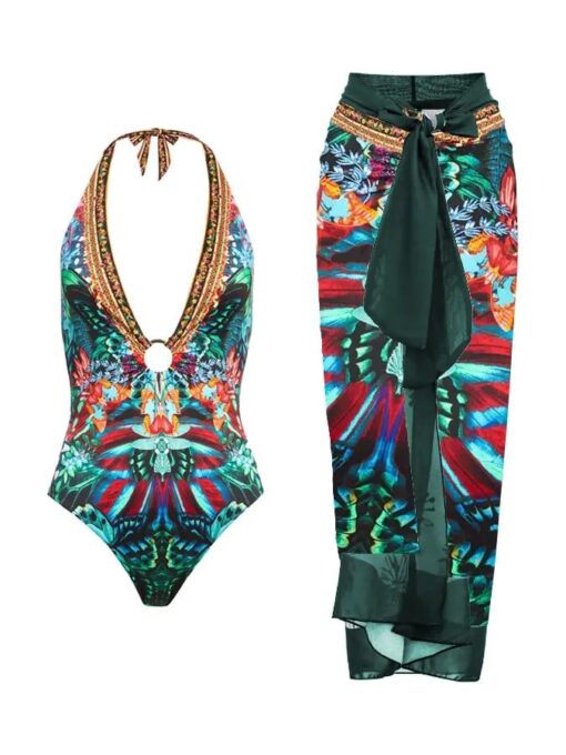 Women's Vintage Print Vacation One-Piece Swimsuit - Image 2