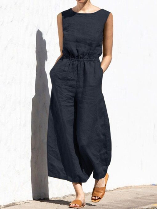 Casual Loose Solid Color Jumpsuit - Image 4